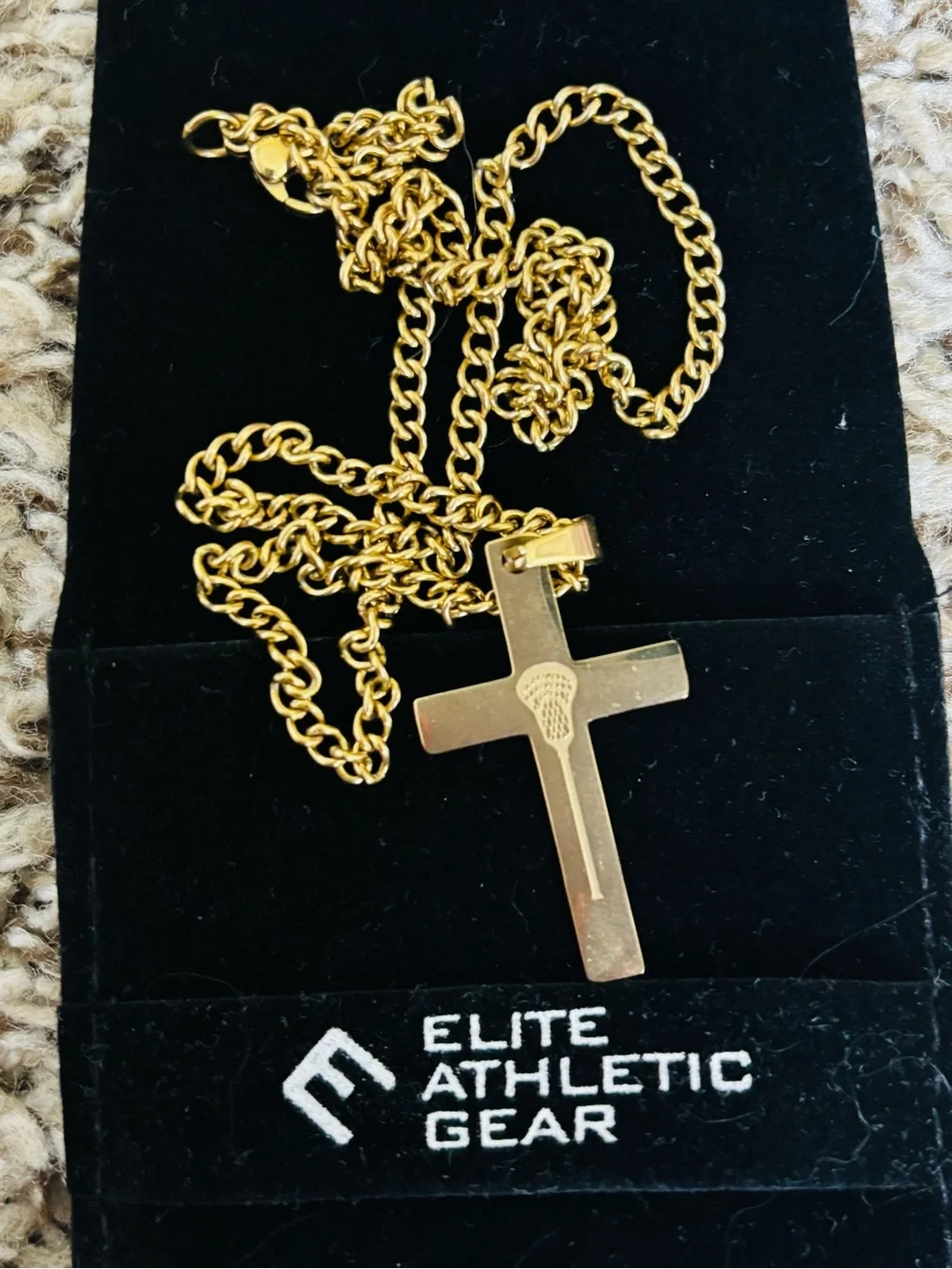 Elite Athletic Gear Gold Lacrosse Cross Pendant Necklace